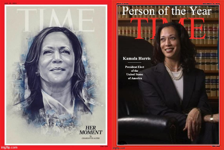 Harris on TIME (A or B)? | image tagged in harris on time,vote for a or b,trump is green,trump is a loser,maga madness,time for change | made w/ Imgflip meme maker