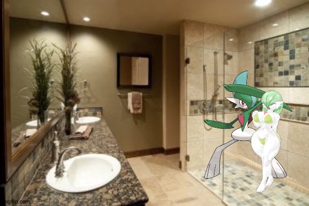 Gallade and Gardevoir having a romantic moment in the shower | image tagged in bathroom design and makeovers,pokemon | made w/ Imgflip meme maker