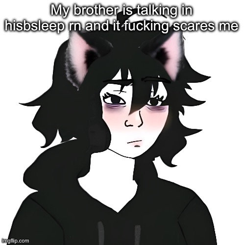 Catgirl wojak | My brother is talking in hisbsleep rn and it fucking scares me | image tagged in catgirl wojak | made w/ Imgflip meme maker