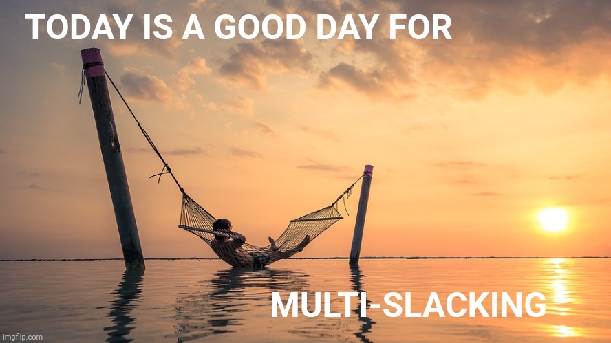 TODAY IS A GOOD DAY FOR; MULTI-SLACKING | image tagged in sleepy | made w/ Imgflip meme maker