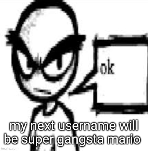 ok | my next username will be super gangsta mario | image tagged in ok | made w/ Imgflip meme maker