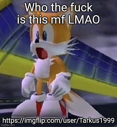 https://imgflip.com/user/Tarkus1999 | Who the fuck is this mf LMAO; https://imgflip.com/user/Tarkus1999 | image tagged in tails o | made w/ Imgflip meme maker