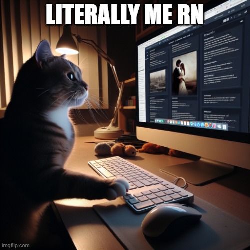 a cat posting smut on the internet | LITERALLY ME RN | image tagged in a cat posting smut on the internet | made w/ Imgflip meme maker