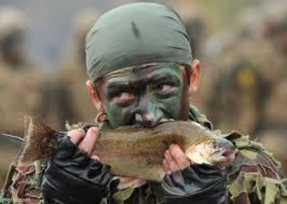 Soldier eating fish | image tagged in soldier eating fish | made w/ Imgflip meme maker