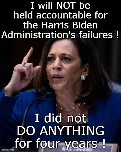 Now she's claiming Joe quashed all her Centrist / Moderate ideas | I will NOT be held accountable for the Harris Biden Administration's failures ! I did not DO ANYTHING for four years ! | image tagged in kamal did nothing meme | made w/ Imgflip meme maker