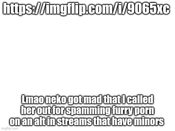 https://imgflip.com/i/9065xc; Lmao neko got mad that I called her out for spamming furry porn on an alt in streams that have minors | made w/ Imgflip meme maker