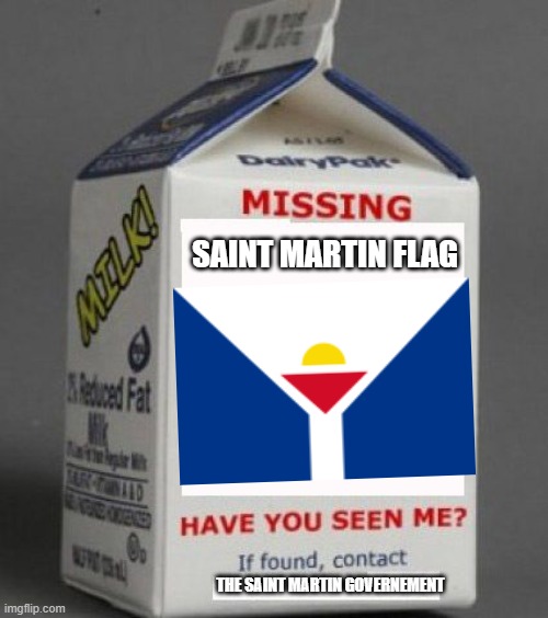 Saint Martin flag be like: | SAINT MARTIN FLAG; THE SAINT MARTIN GOVERNEMENT | image tagged in milk carton,saint martin,flag,france,collectivity,subdivision | made w/ Imgflip meme maker