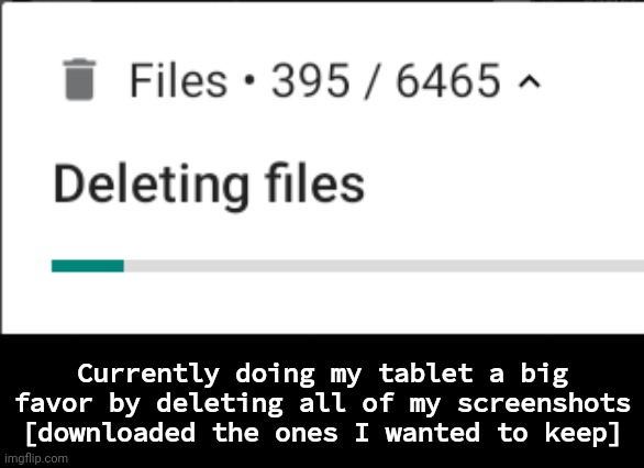 Realized I had way too many screenshots | Currently doing my tablet a big favor by deleting all of my screenshots [downloaded the ones I wanted to keep] | made w/ Imgflip meme maker