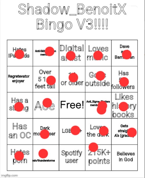 Im trying to get into Dave and Bambi | image tagged in shadow_benoitx bingo v3 | made w/ Imgflip meme maker