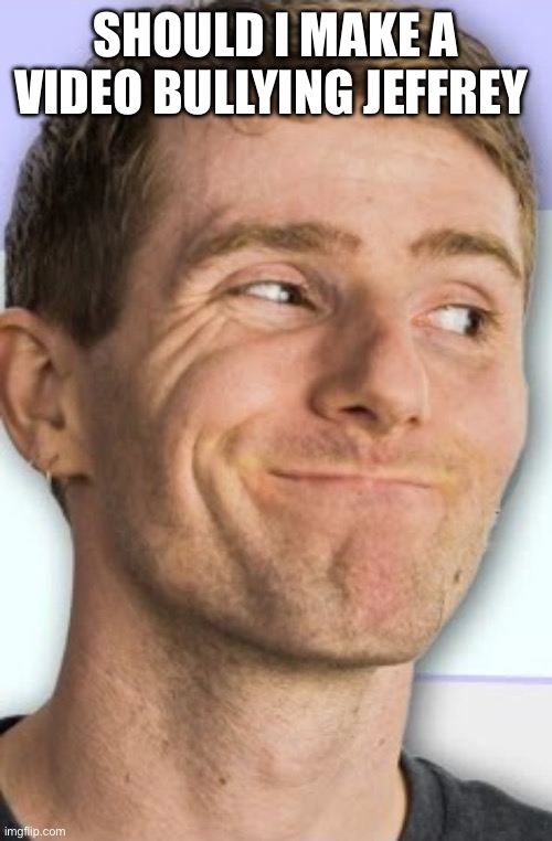 linus smug | SHOULD I MAKE A VIDEO BULLYING JEFFREY | image tagged in linus smug | made w/ Imgflip meme maker