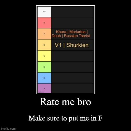 Rate me bro | Make sure to put me in F | image tagged in funny,demotivationals | made w/ Imgflip demotivational maker