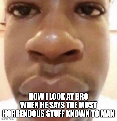 Goofy ahh man | HOW I LOOK AT BRO WHEN HE SAYS THE MOST HORRENDOUS STUFF KNOWN TO MAN | image tagged in goofy ahh man | made w/ Imgflip meme maker