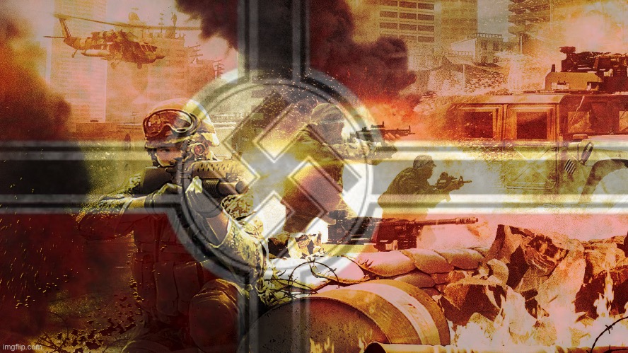 Nazi flag over war zone Blank Meme Template