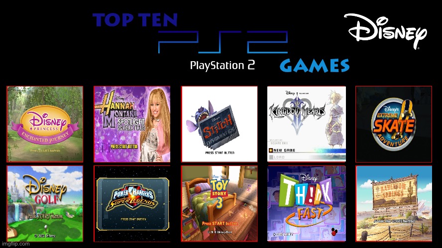 Brandon's Top 10 PS2 Games (Disney) | image tagged in disney,playstation,disney princess,toy story,cinderella,ariel | made w/ Imgflip meme maker