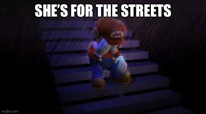 Sad mario | SHE’S FOR THE STREETS | image tagged in sad mario | made w/ Imgflip meme maker