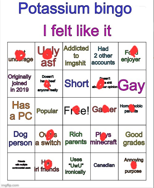 No bingo | image tagged in potassium bingo v3,msmg | made w/ Imgflip meme maker