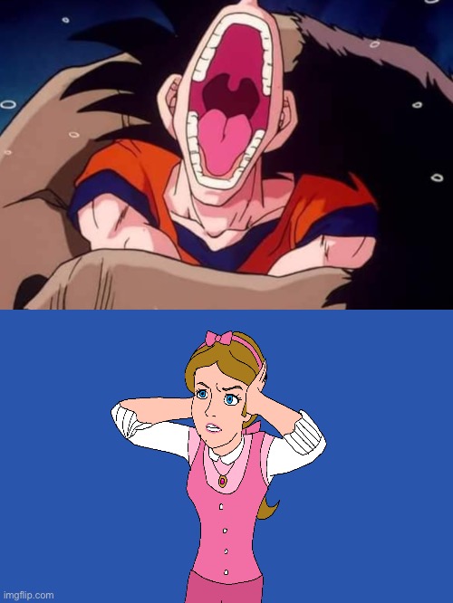 Goku's scream annoys Hilary | image tagged in dragon ball z,disney,thomas the tank engine,goku,screaming,cartoon network | made w/ Imgflip meme maker