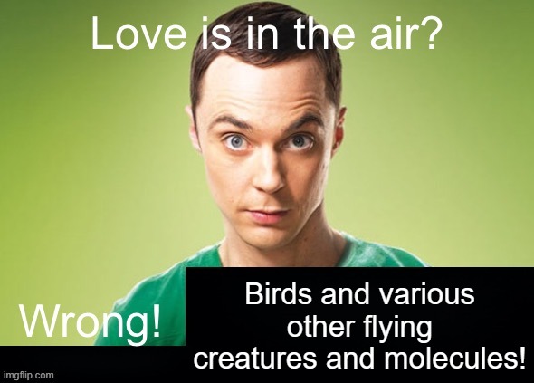 Love is in the air? Wrong! X | Birds and various other flying creatures and molecules! | image tagged in love is in the air wrong x | made w/ Imgflip meme maker