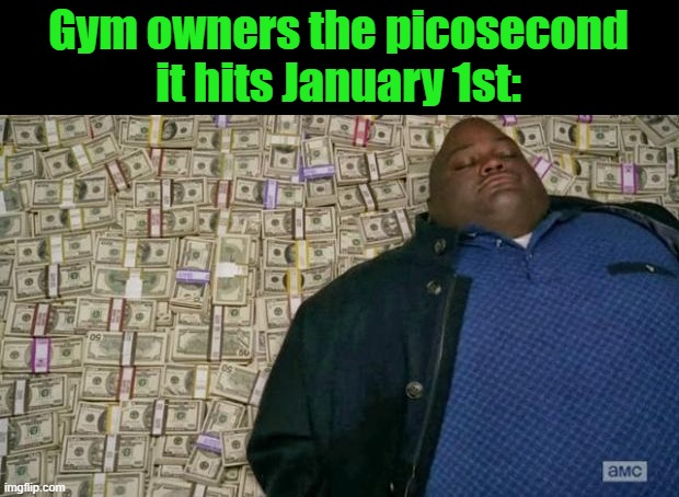 huell money | Gym owners the picosecond it hits January 1st: | image tagged in huell money | made w/ Imgflip meme maker