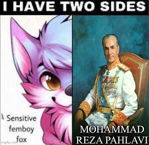 I have two sides | MOHAMMAD REZA PAHLAVI | image tagged in i have two sides | made w/ Imgflip meme maker