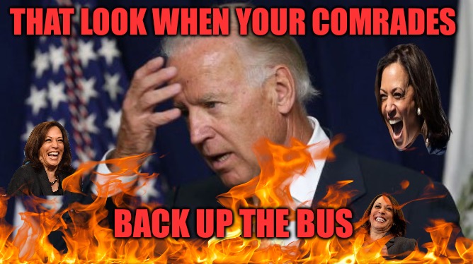 That Look | THAT LOOK WHEN YOUR COMRADES; BACK UP THE BUS | image tagged in joe biden worries,look,bus driver,political meme,political memes,communism | made w/ Imgflip meme maker