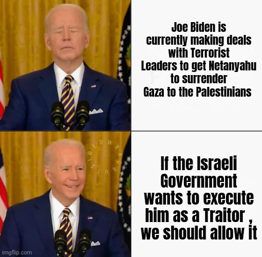 I found Joe ! | Joe Biden is currently making deals with Terrorist Leaders to get Netanyahu to surrender Gaza to the Palestinians; If the Israeli Government wants to execute him as a Traitor ,
we should allow it | image tagged in brandon and joe bling,traitor,terrorist,america last,ww3,politicians suck | made w/ Imgflip meme maker