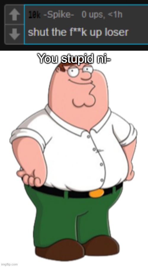 You stupid ni- | image tagged in peter griffin | made w/ Imgflip meme maker