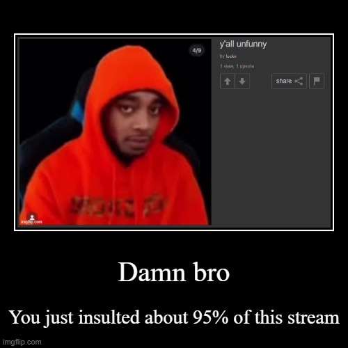 Damn bro | You just insulted about 95% of this stream | image tagged in funny,demotivationals | made w/ Imgflip demotivational maker