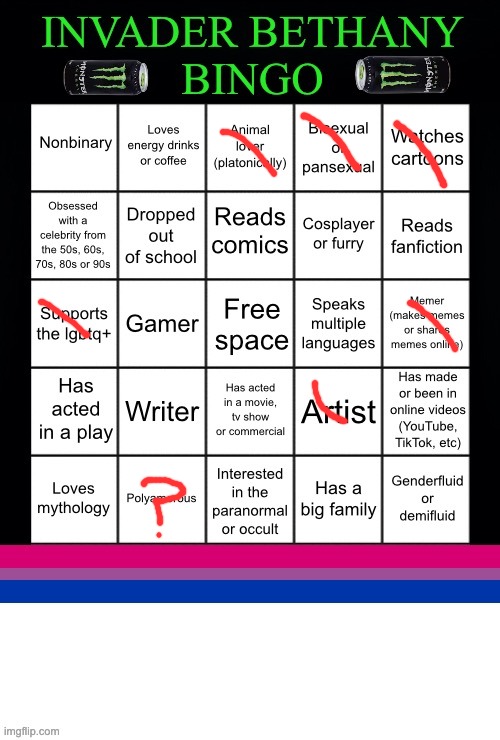 InvaderBethany Bingo | image tagged in invader bethany bingo | made w/ Imgflip meme maker