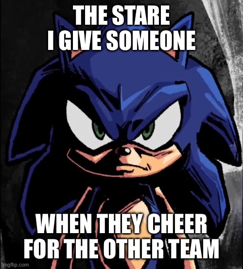 Death glare | THE STARE I GIVE SOMEONE; WHEN THEY CHEER FOR THE OTHER TEAM | image tagged in sonic staring at you | made w/ Imgflip meme maker