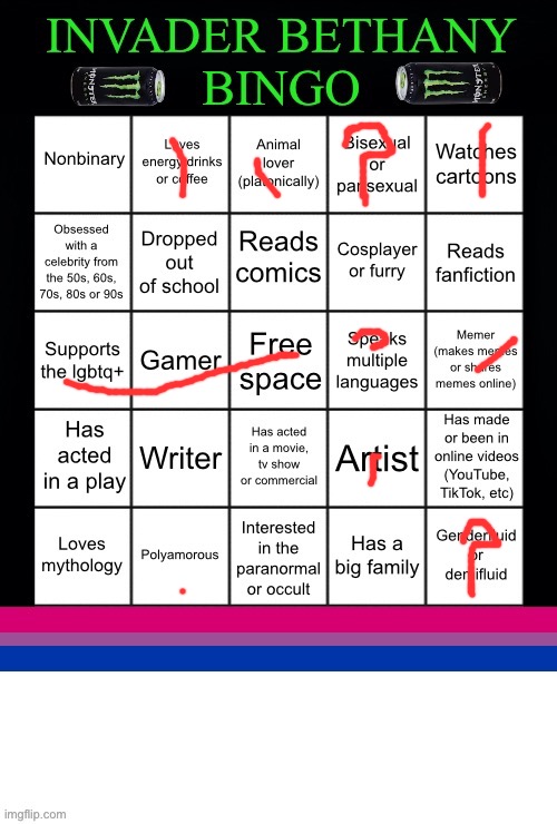 InvaderBethany Bingo | image tagged in invader bethany bingo | made w/ Imgflip meme maker