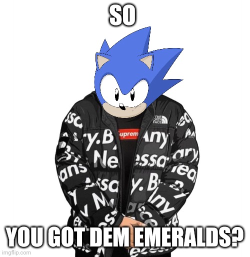 Sonic the Driphog | SO; YOU GOT DEM EMERALDS? | image tagged in goku drip | made w/ Imgflip meme maker