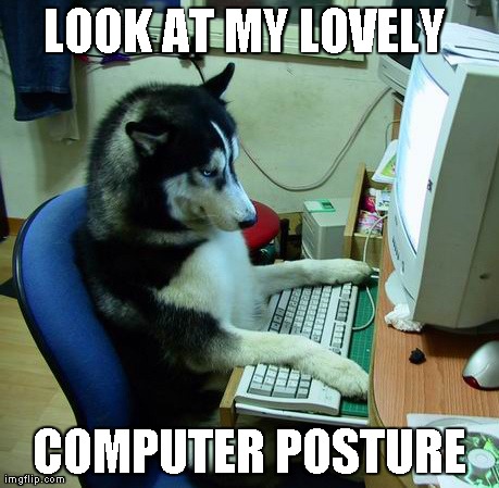 I Have No Idea What I Am Doing | LOOK AT MY LOVELY  COMPUTER POSTURE | image tagged in memes,i have no idea what i am doing | made w/ Imgflip meme maker