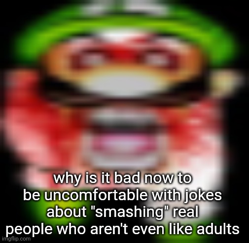 matilgeie | why is it bad now to be uncomfortable with jokes about "smashing" real people who aren't even like adults | image tagged in matilgeie | made w/ Imgflip meme maker