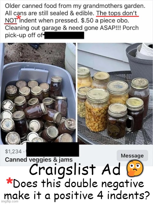 Porch Pirates Might Be The Only Folks Interested | _____; *; ___; 🤔; Craigslist Ad; *; *Does this double negative 
make it a positive 4 indents? | image tagged in fun,funny,craigslist,advertisement,might not sell,useless stuff | made w/ Imgflip meme maker