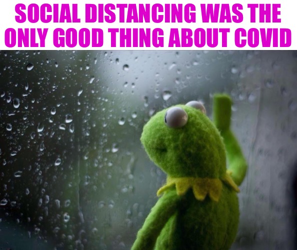 Sad Kermit | SOCIAL DISTANCING WAS THE
ONLY GOOD THING ABOUT COVID | image tagged in sad kermit | made w/ Imgflip meme maker