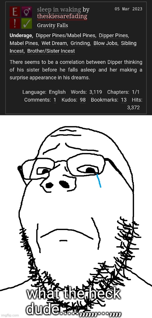 what the heck dude.....,,,,,,...,,,, | image tagged in sad soyjak | made w/ Imgflip meme maker