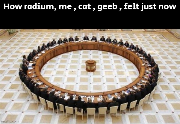 Men Discussing | How radium, me , cat , geeb , felt just now | image tagged in men discussing | made w/ Imgflip meme maker