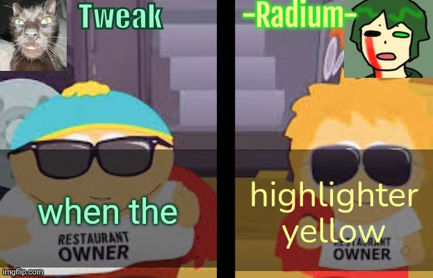 Tweak and Radium Shared Temp | highlighter yellow; when the | image tagged in tweak and radium shared temp | made w/ Imgflip meme maker