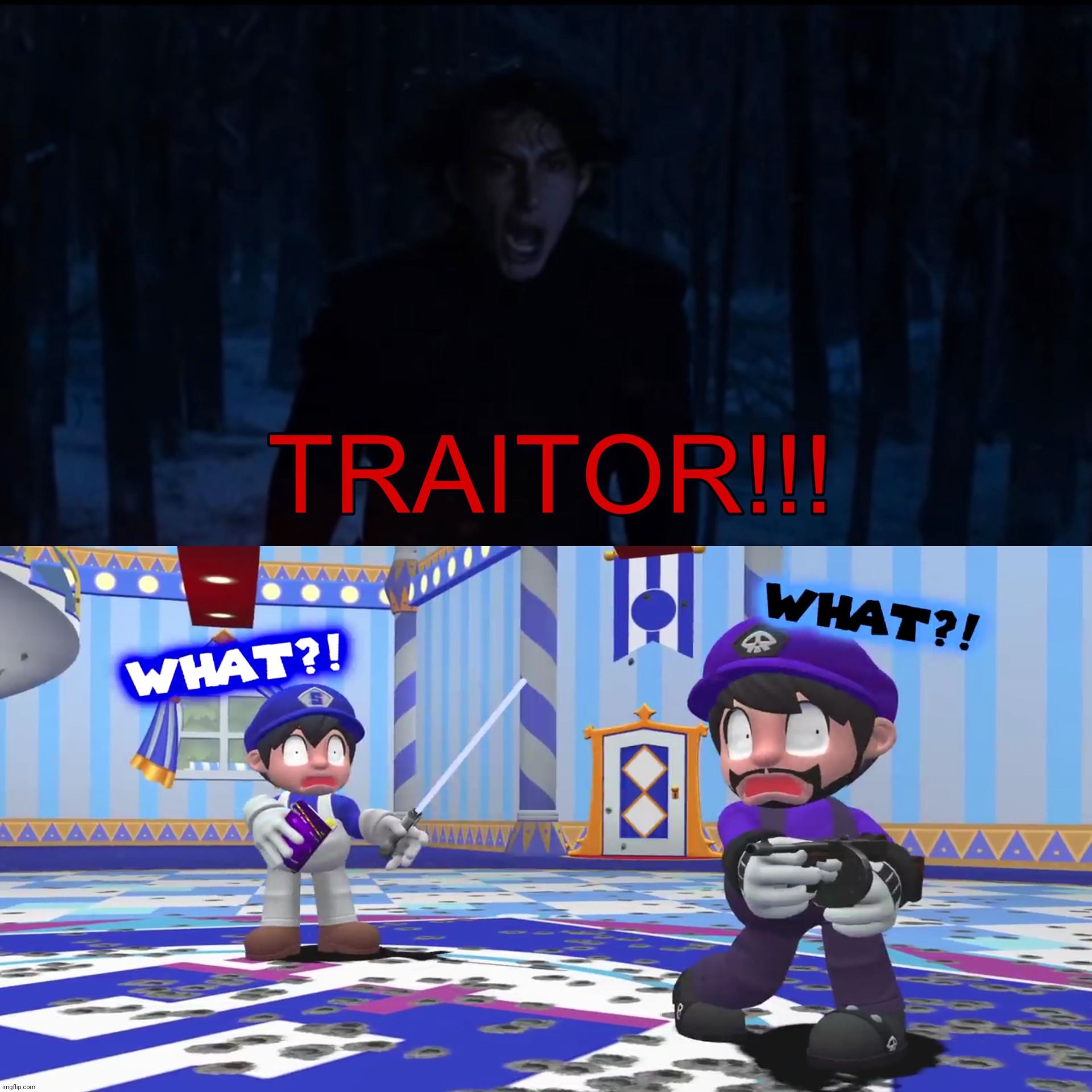 kylo ren calls traitor at smg4 and smg3 | image tagged in kylo ren calls traitor blank meme | made w/ Imgflip meme maker