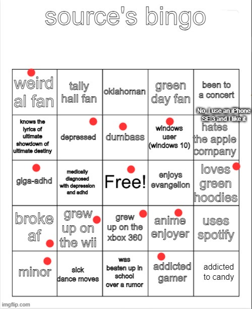 source's bingo | No, I use an iPhone SE 3 and I like it | image tagged in source's bingo | made w/ Imgflip meme maker