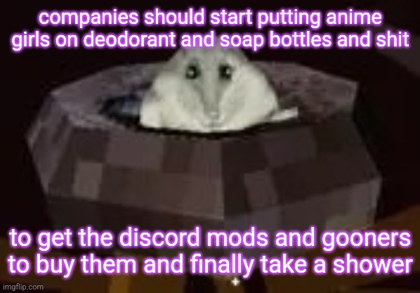 flor | companies should start putting anime girls on deodorant and soap bottles and shit; to get the discord mods and gooners to buy them and finally take a shower | image tagged in flor | made w/ Imgflip meme maker