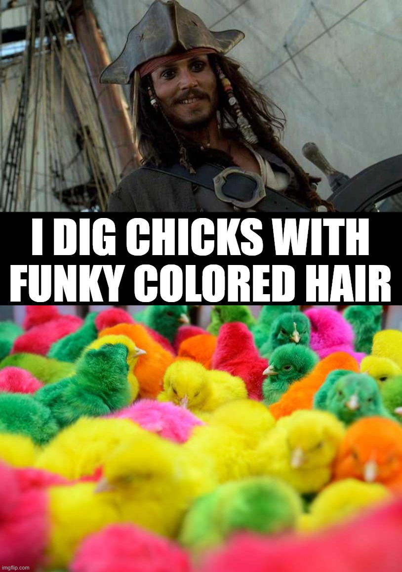 Love the color | I DIG CHICKS WITH FUNKY COLORED HAIR | image tagged in jack oh i like that | made w/ Imgflip meme maker