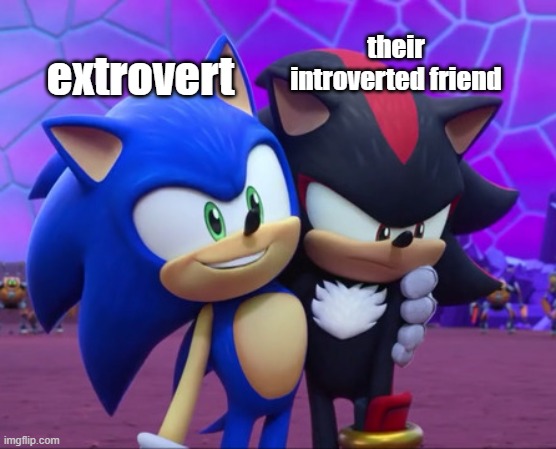 dot | their introverted friend; extrovert | image tagged in happy sonic grumpy shadow | made w/ Imgflip meme maker