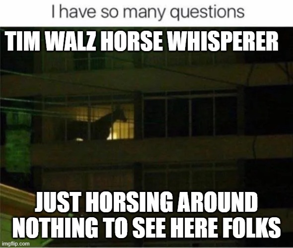 Adam Schiff's Secret | TIM WALZ HORSE WHISPERER; JUST HORSING AROUND
NOTHING TO SEE HERE FOLKS | image tagged in adam schiff's secret | made w/ Imgflip meme maker