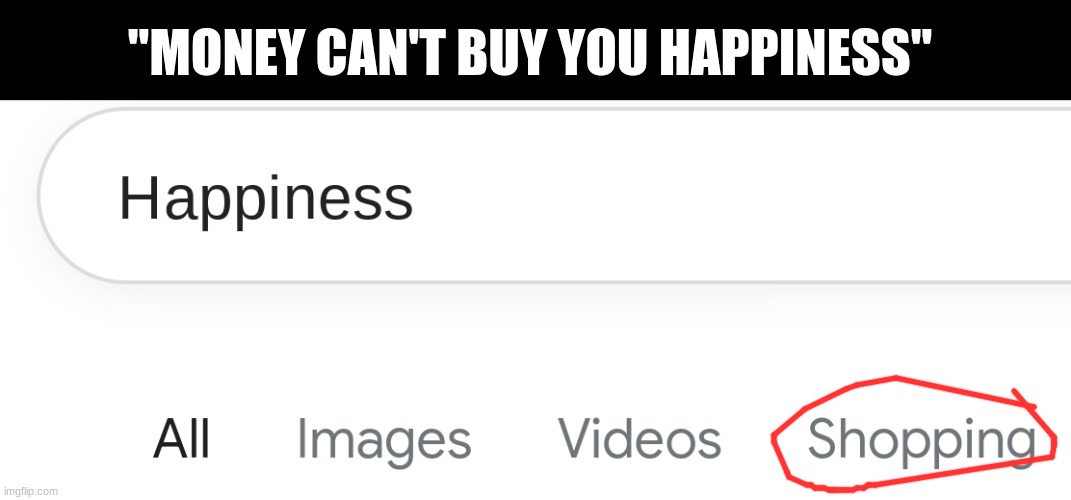 "MONEY CAN'T BUY YOU HAPPINESS" | image tagged in memes | made w/ Imgflip meme maker