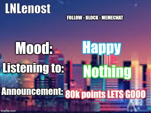 Fire | Happy; Nothing; 80k points LETS GOOO | image tagged in lnlenost's announcement template | made w/ Imgflip meme maker