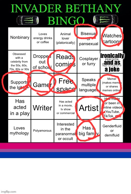 InvaderBethany Bingo | ironically and as a joke | image tagged in invader bethany bingo | made w/ Imgflip meme maker