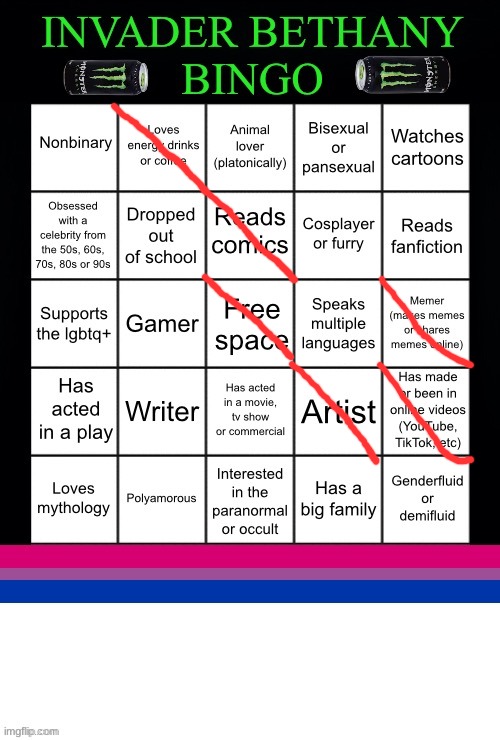 InvaderBethany Bingo | image tagged in invader bethany bingo | made w/ Imgflip meme maker