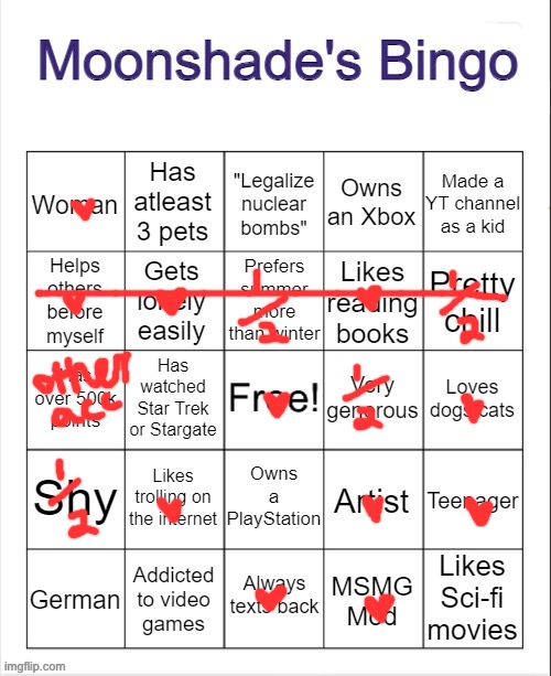 going through yalls bingos | image tagged in moonshade's bingo | made w/ Imgflip meme maker